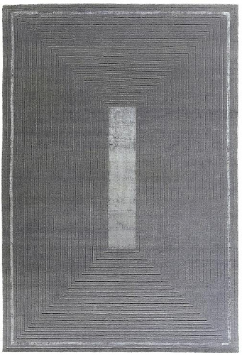 Tapete Feito à Mão Moldura Cinzenta Lã e Viscose