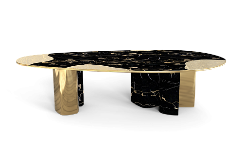 Mesa de Jantar Athena Mármore Portoro e Ouro