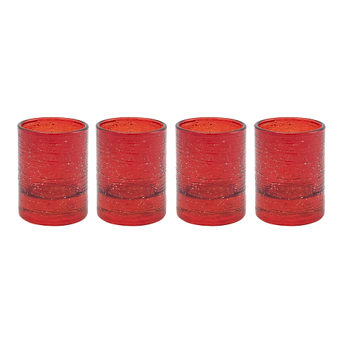 Conjunto de 4 Copos de Licor Vermelhos com Fio Prateado