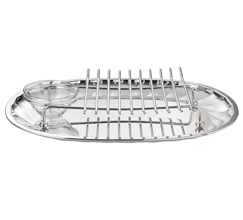 Conjunto de trinchar prateado com taça