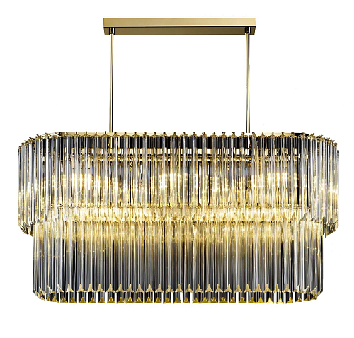 Lustre Oval em Ouro Envelhecido com Vidro Triedro Transparente