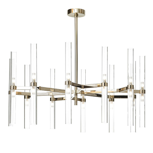Lustre de 24 Lâmpadas com Cilindros de Vidro Ouro Suave