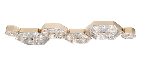 Lustre Hexagonal Dourado em Cristal Talhado à Mão
