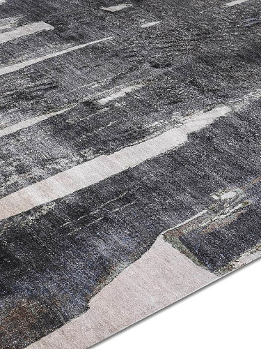 Tapete Preto em Bege Tecido à Mão