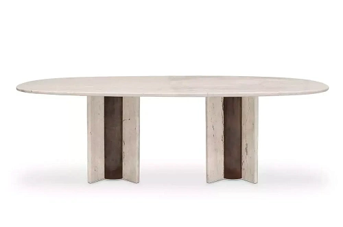 Mesa de Jantar Oval Mármore Travertino Parisiense