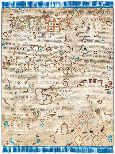 Tapete Dragon Azul / Bege Feito à Mão