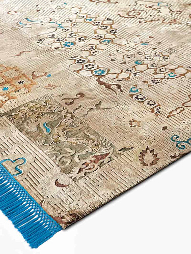 Tapete Dragon Azul / Bege Feito à Mão