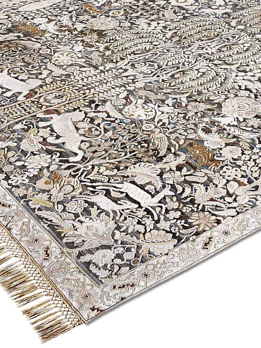 Tapete Dourado / Cinzento Feito à Mão Luxury