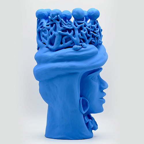 Escultura artesanal Moor's Head azul-clara