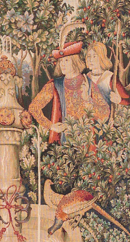 Tapeçaria unicórnio na fonte