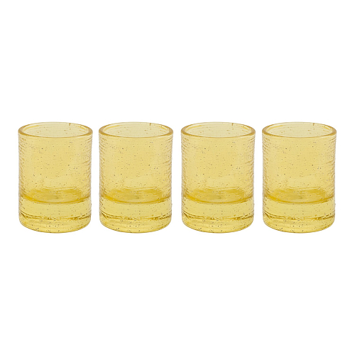 Conjunto de 4 Copos de Licor Amarelos com Fio Prateado