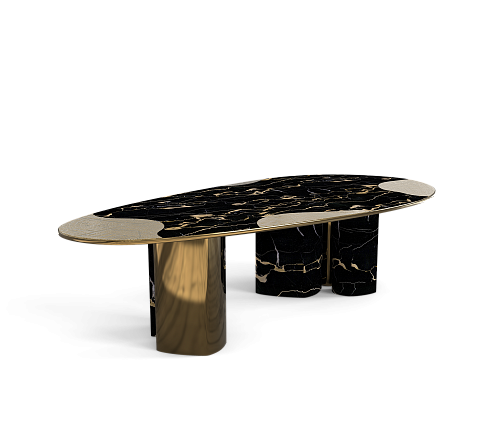 Mesa de Jantar Athena Mármore Portoro e Pátina