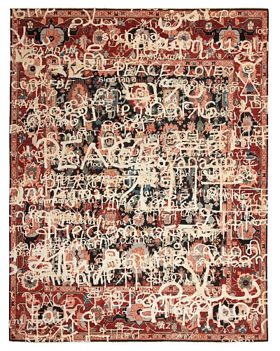 Tapete Seda Bidjar Waterloo Peace Preto Branco