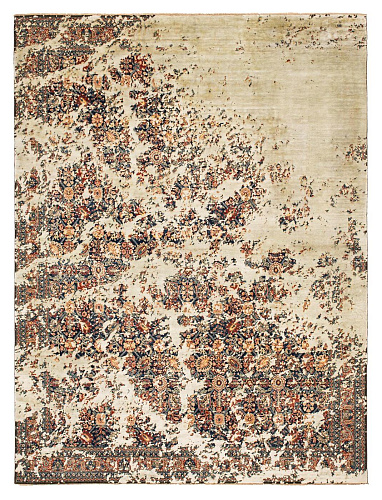 Tapete Tabriz Canal Sky Rocked Azul-Marinho Cinzento-Prateado Seda