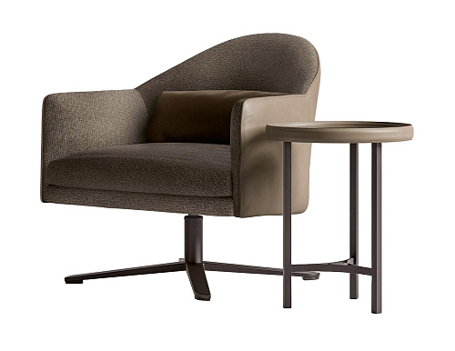 Poltrona Giratória em Pele e Tecido