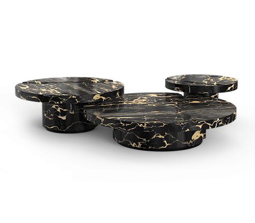 Conjunto 3 Peças Mesa de Centro Dominion Mármore Portoro