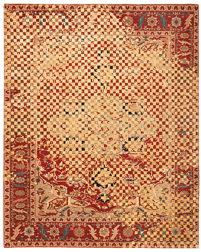 Tapete Serapi Victoria Checker Raved Vermelho Dourado Seda