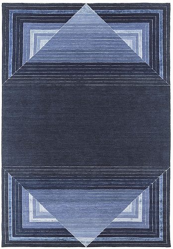 Tapete Feito à Mão Geométrico Azul Lã e Viscose