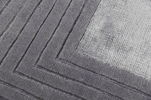 Tapete Feito à Mão Moldura Cinzenta Lã e Viscose