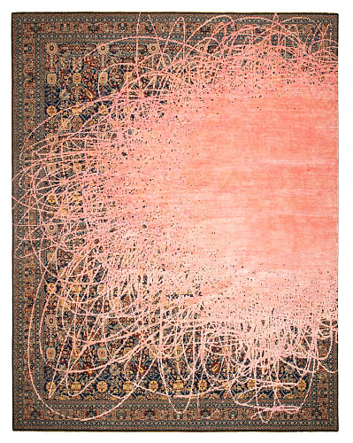 Tapete Tabriz Canal Buzz Azul-Marinho Rosa Seda