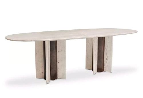 Mesa de Jantar Oval Mármore Travertino Parisiense