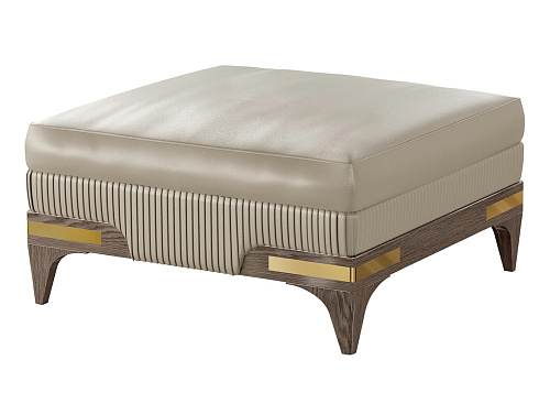 Pufe Bege/Dourado em Pele