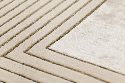 Tapete Feito à Mão Moldura Bege Lã e Viscose