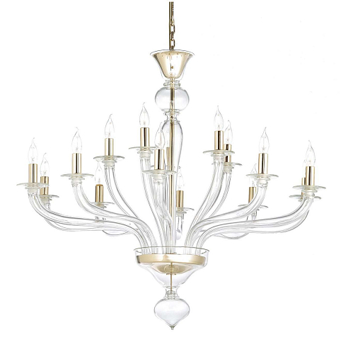 Lustre Murano em Vidro Transparente com Acabamento Ouro 24K