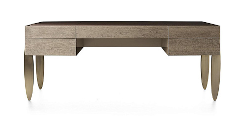 Secretária com Tampo em Pele e Pernas Metal Bronze