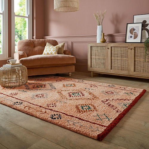 Tapete Shaggy Tribal Rosa