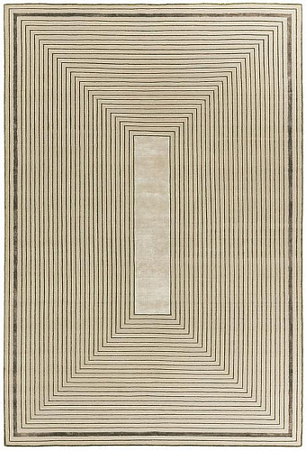 Tapete Feito à Mão Moldura Bege Lã e Viscose