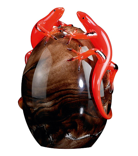 Ovo em Vidro Escuro com Geckos Vermelhos