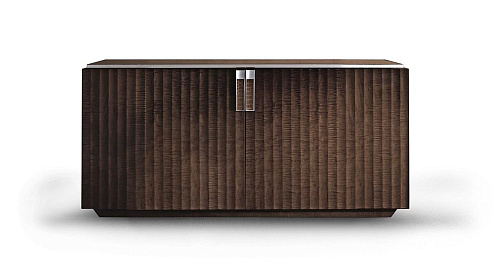 Buffet madeira nobre duas portas com couro e detalhes cromo