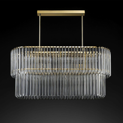 Lustre Oval em Ouro Envelhecido com Vidro Triedro Transparente