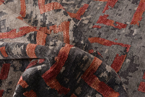 Tapete Feito à Mão Seda de Bambu Abstracto Indiano