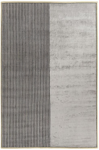 Tapete Feito à Mão Listrado Cinzento Lã e Viscose
