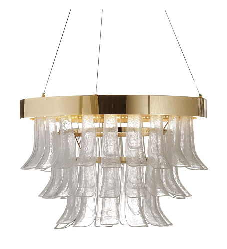 Lustre LED em Anel Dourado com Vidro de Murano