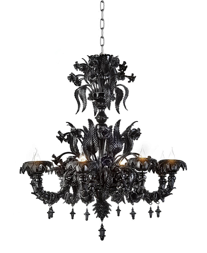 Lustre Rezzonico Murano Negro de 8 Lâmpadas