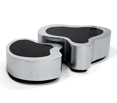 Conjunto de Mesas de Centro Crest Aço Inox Martelado