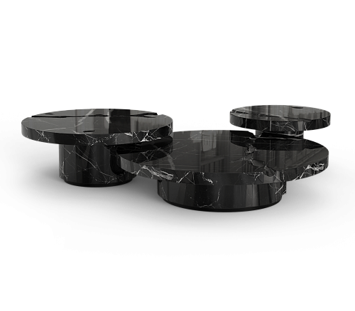 Conjunto 3 Peças Mesa de Centro Dominion Nero Marquina