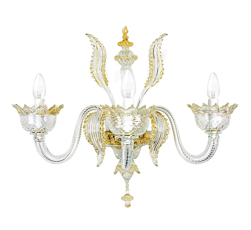 Aplique de Parede Murano de 3 Lâmpadas com Detalhes Dourados