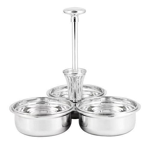 Porta-nozes prateado de 3 compartimentos com palitos