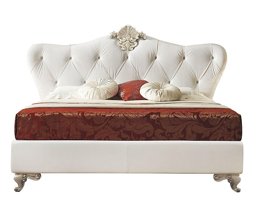 Cama com Cabeceira em Couro Branco