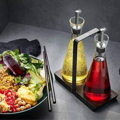 Conjuntos de azeite, vinagre e condimentos