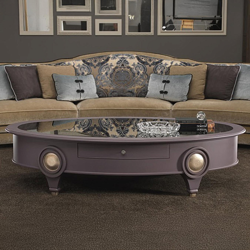 Mesa de Centro Oval Baixa com Tampo em Espelho Fumado