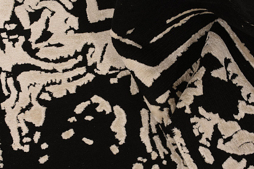 Tapete Feito à Mão Seda de Bambu Indiano Preto e Branco