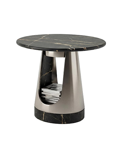 Mesa de Centro Redonda Aura com Tampo em Pedra Escura