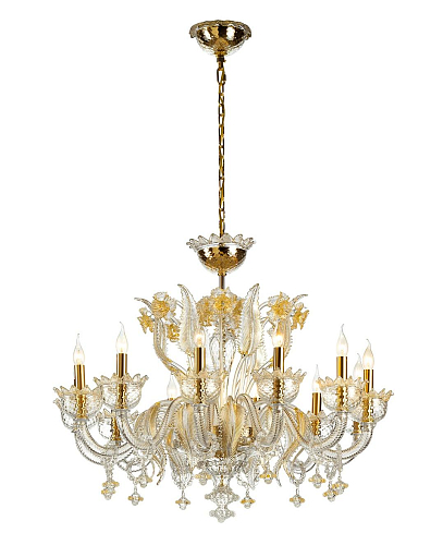 Lustre Murano em Vidro Transparente e Ouro