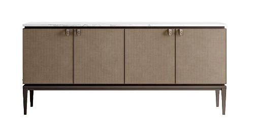 Aparador com tampo mármore e portas couro