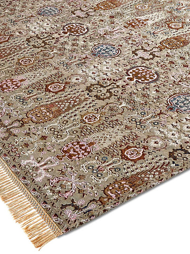 Tapete Isfahan Cinzento / Verde Feito à Mão Luxury